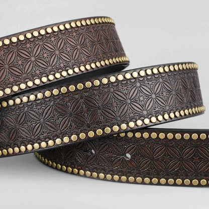 Buckle Cowboy Belt Western Bull Head Vintage Leather for Men Women