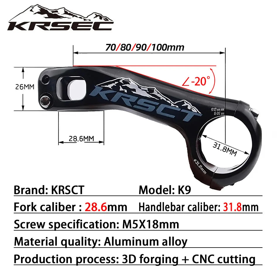 KRSCT -20° 3D Forged MTB Stem 31.8mm 70/80/90/100mm High Strength - EXPROTAS