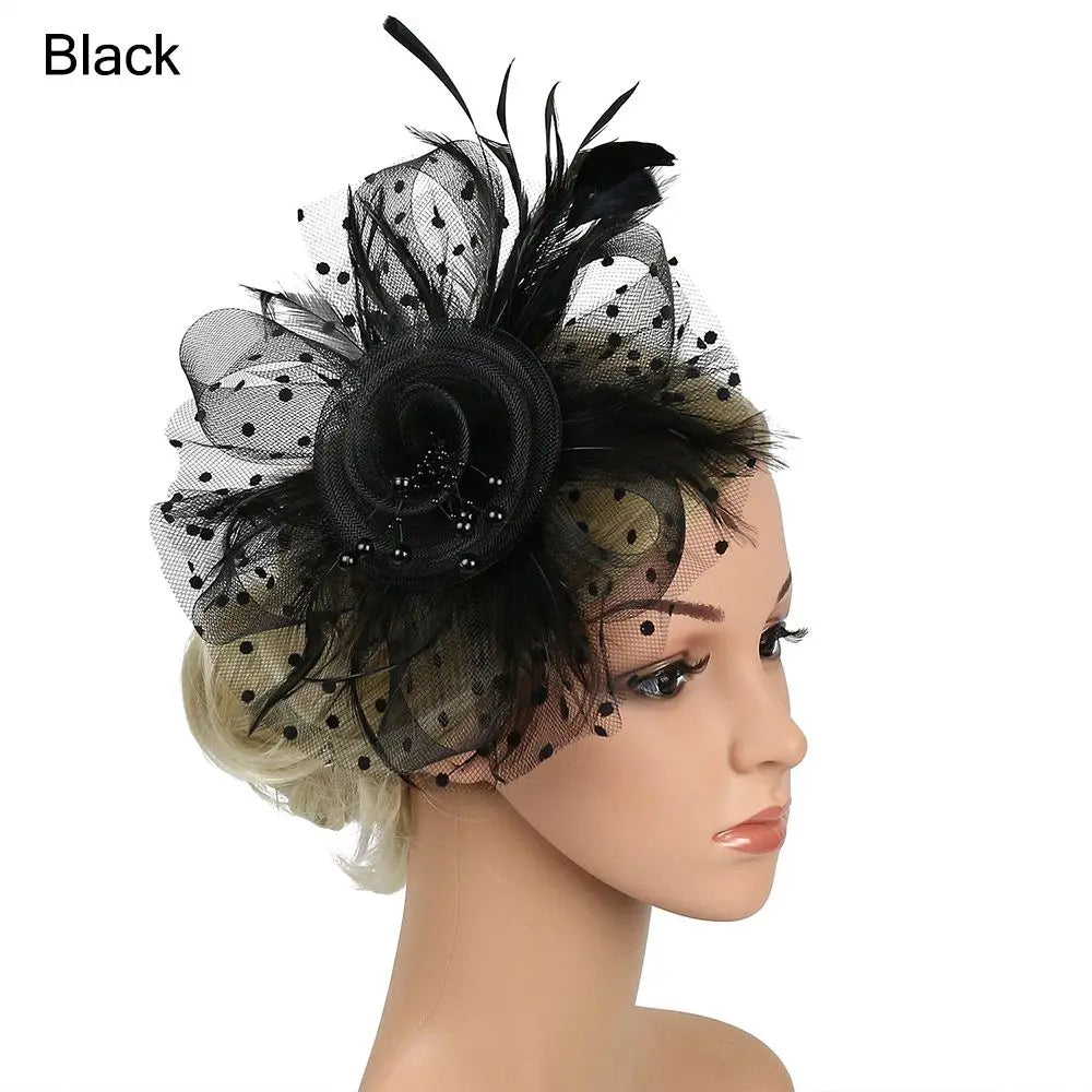Flowers Feather Mesh Headwear Hat Party Accessory 1pc 27cm Multi Colour