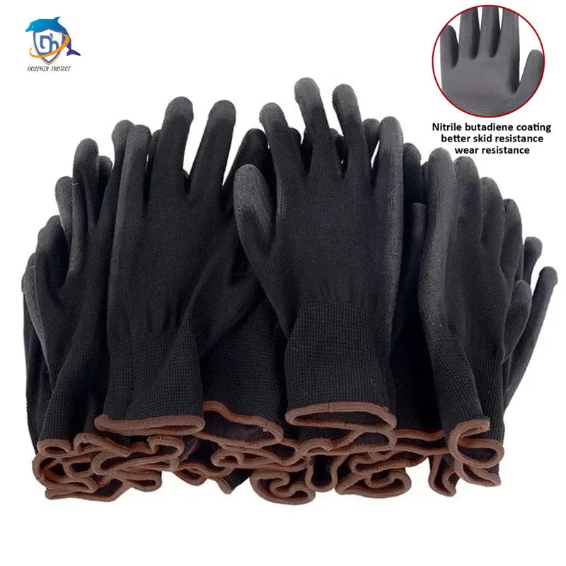 10/20 Pairs Safety Work Gloves PU Coated Grip Builders Gardening Black