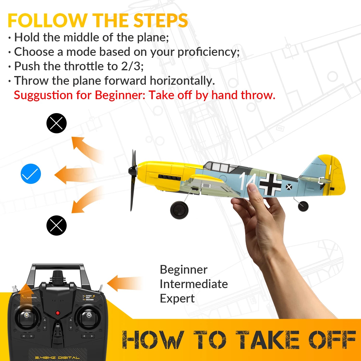 BF109 RC Plane 2.4G 4CH 400mm Wingspan One-key Aerobatic Remote Control Aircraft  RTF 761-11 EPP Foam RC Fighter-EXPROTAS