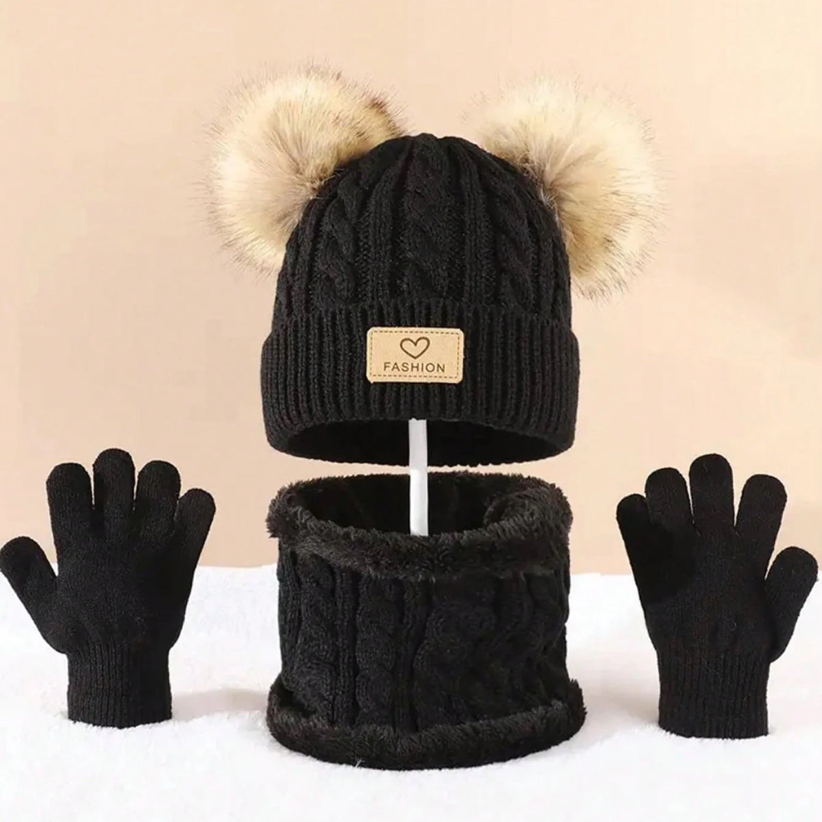 3PC Boys Hat Gloves Winter Set for Kids Warm Knitted Beanie Scarf