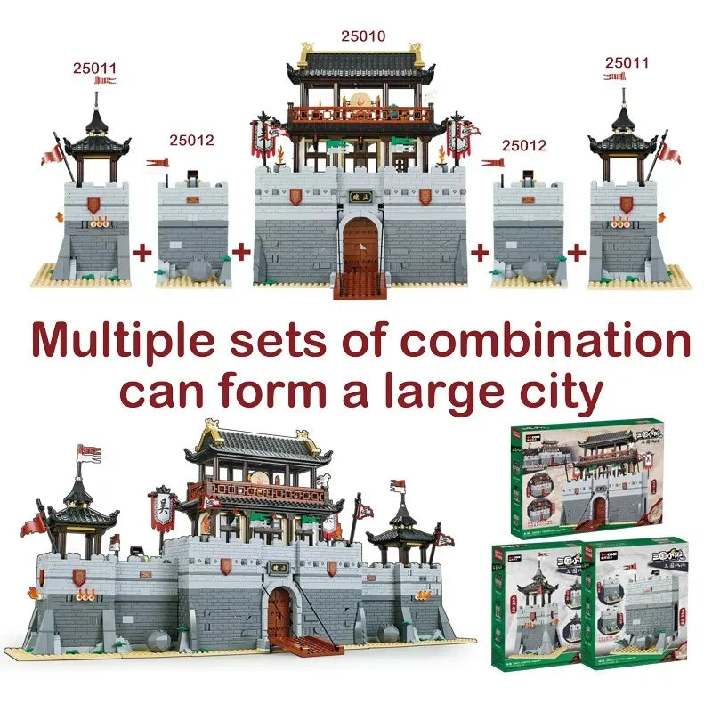 Three Kingdoms City Siege Building Blocks Ancient Military Turret Car Bricks Toy Gift