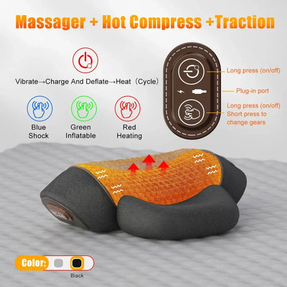 Electric Neck Massager Pillow Heat Vibration Cervical Support Traction