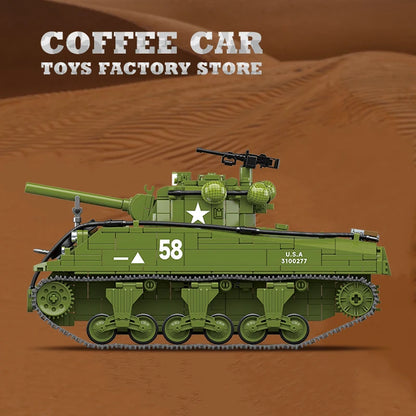 M4A3 Medium Tank Building Blocks T34/76 Armored Car WW2 Military Model Toy Gift