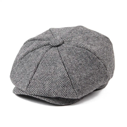 Baker Boy Cap Wool Blend Herringbone Newsboy Hat for Men Women