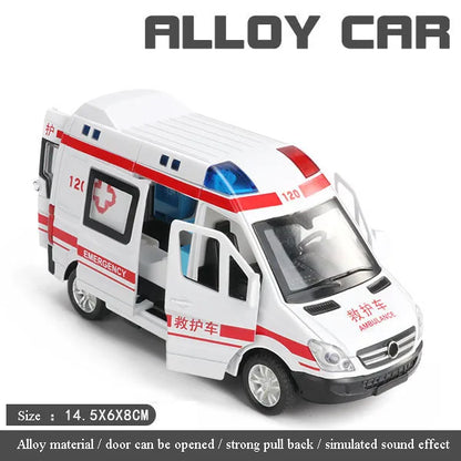 1:32 Mini Alloy Car Diecast Ambulance Fire-Truck Policecar Model Sound And Light Vehicle Simulation Collection Gifts Toys Boys-EXPROTAS
