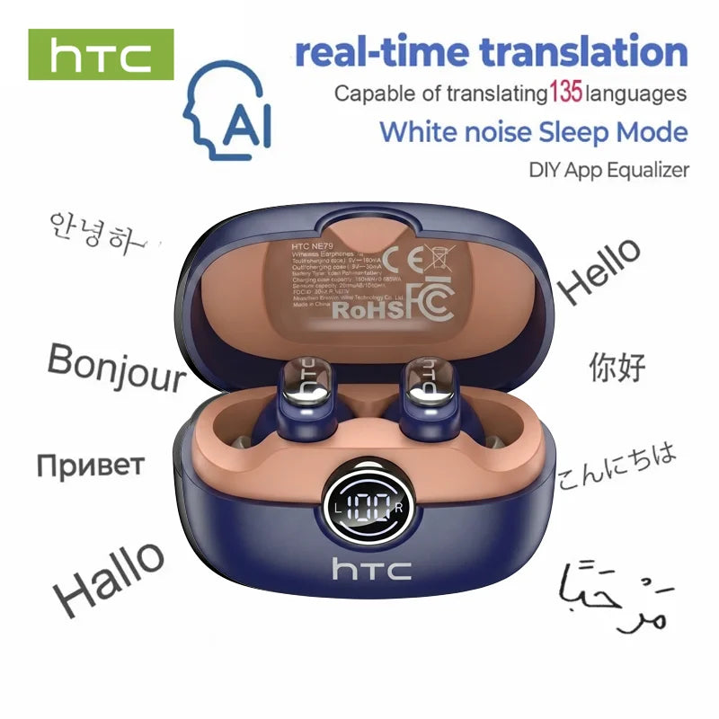 HTC NE79 Wireless Bluetooth Earbuds TWS 6.0 AI Translation 135 Languages Black
