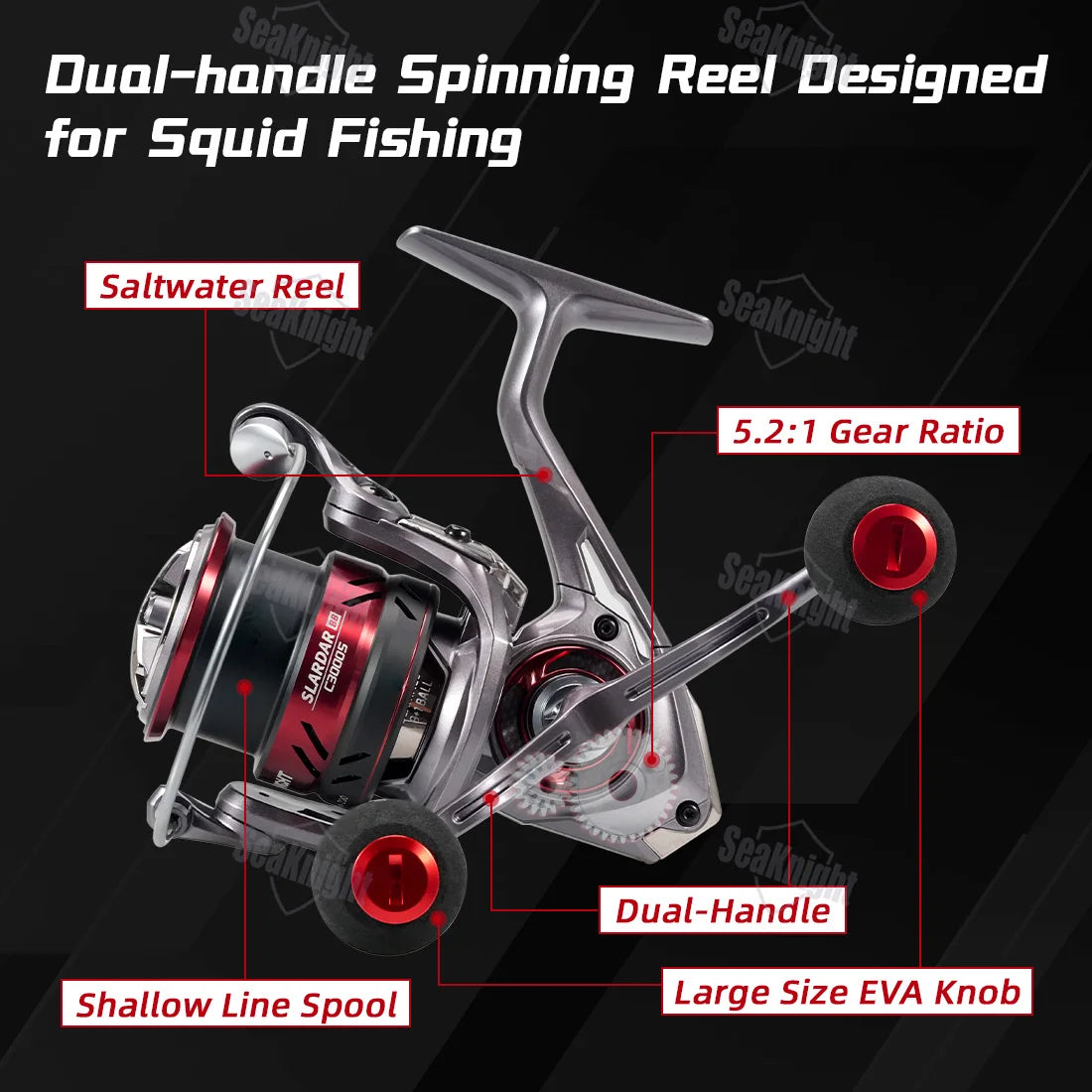 Dual-handle Spinning Reel 5.2:1 Saltwater Fishing Gear 3000 Series 228g