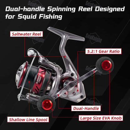 Dual-handle Spinning Reel 5.2:1 Saltwater Fishing Gear 3000 Series 228g