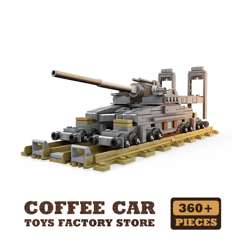 Army Railway Gun Building Blocks Military MOC Armoured Vehicle Brick Model Set