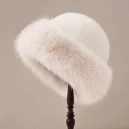 Fluffy Fur Bucket Hat Women Winter Warm Plush Fisherman Cap Thick