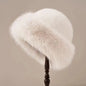 Fluffy Fur Bucket Hat Women Winter Warm Plush Fisherman Cap Thick