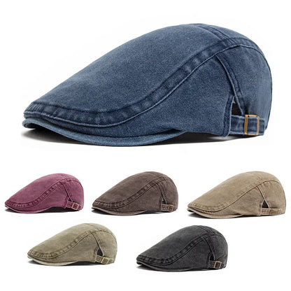 Men's Flat Cap Newsboy Gatsby Retro Driving Hat Washed Denim Outdoor