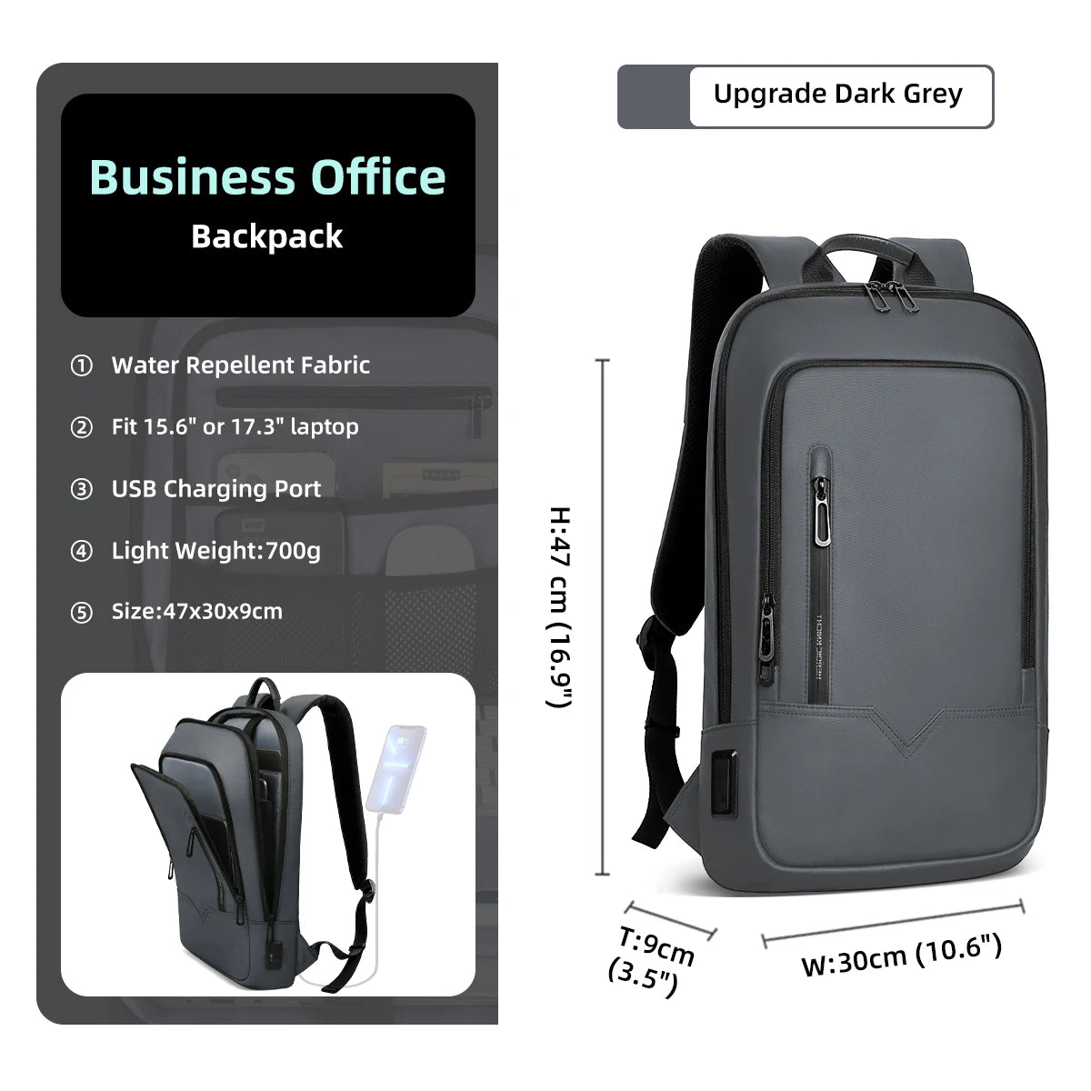 15.6 Inch Laptop Bag for Men Waterproof USB Travel Business Backpack