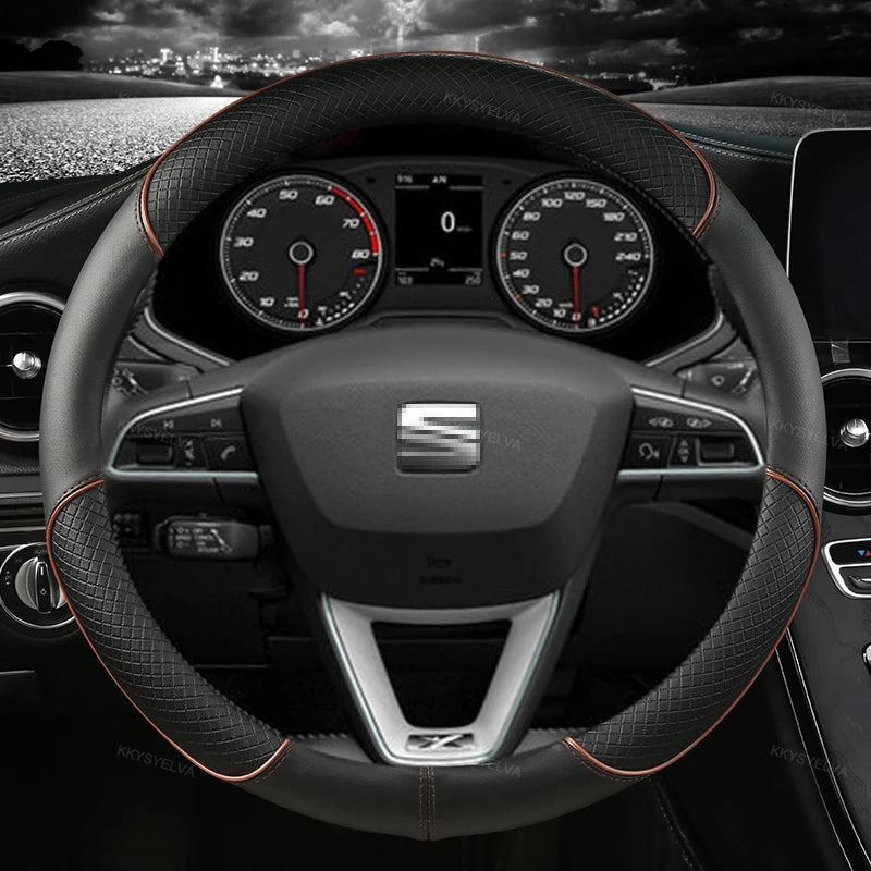 38cm Steering Wheel Cover Microfiber Leather Non-Slip Red Blue Beige Coffee