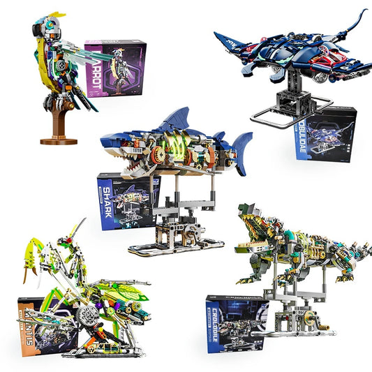 Mechanical Shark Building Set Animal Blocks Toy Gift Crocodile Frog Ray