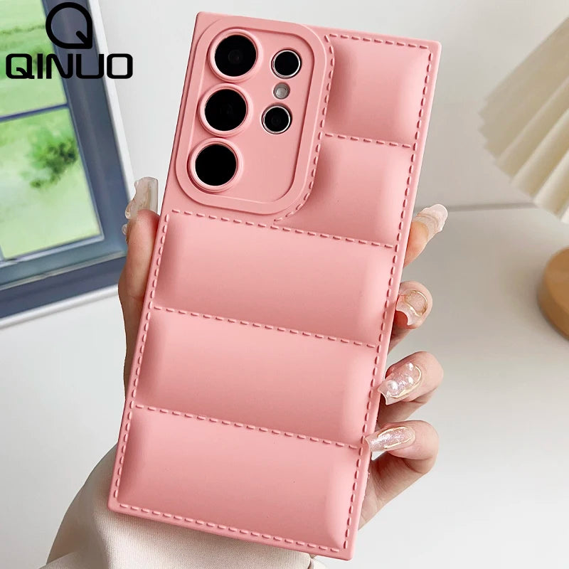 Down Jacket Style Silicone Case for Samsung S20-S26 Ultra Plus FE A-Series Soft