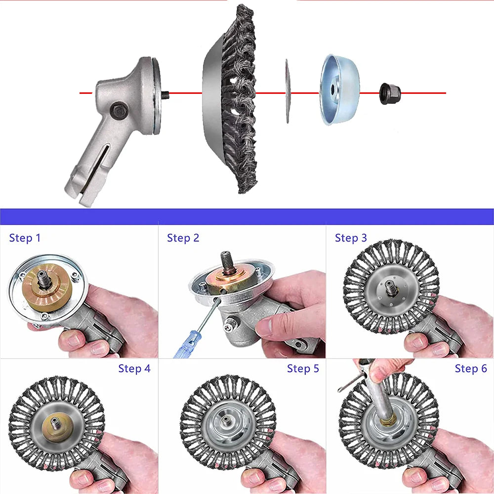 Weed Brush Trimmer Head Steel Wire Wheel Universal Garden Parts 6/8/10 Inch
