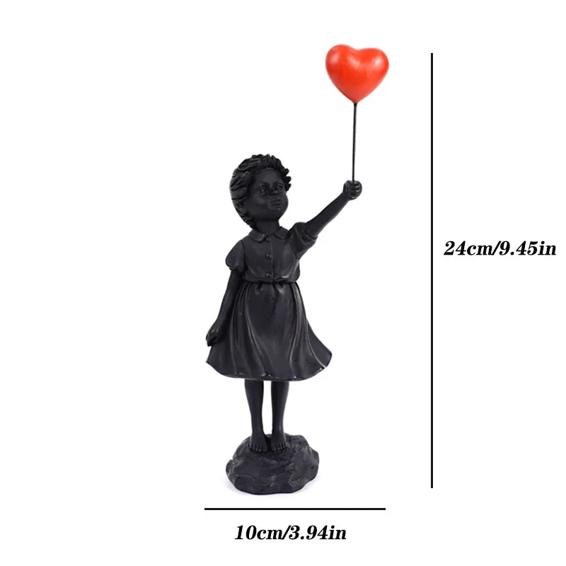 Resin Balloon Girl Figurine Sculpture Modern Abstract Home Office Desk Decor