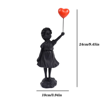 Resin Balloon Girl Figurine Sculpture Modern Abstract Home Office Desk Decor
