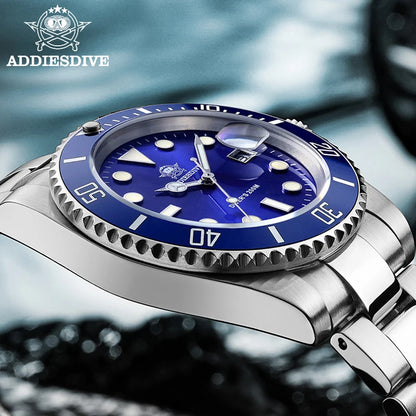 Addiesdive Stainless Steel Watch Men Luxury Quartz Waterproof Business Leisure