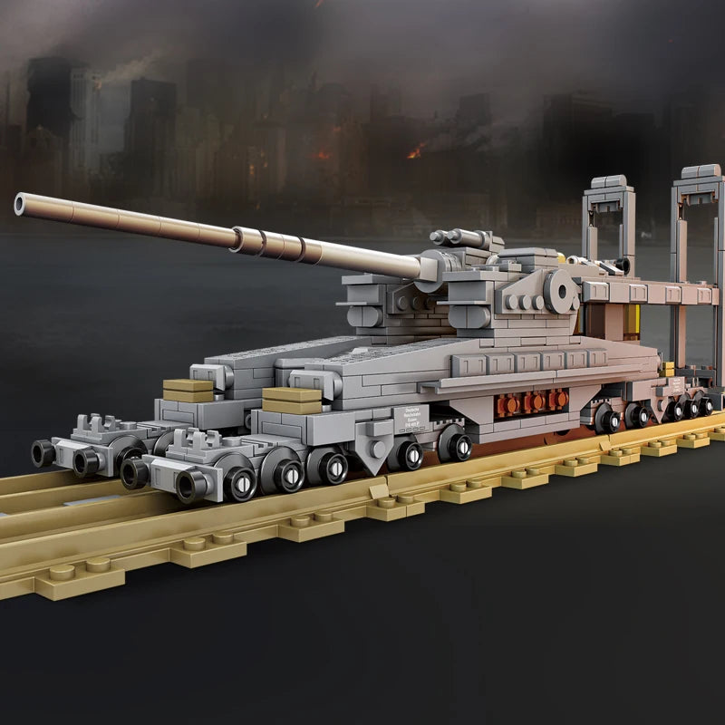 NEW WW2 Railway Gun Building Blocks Military Cannon MOC Army Weapon Model Toy Gift