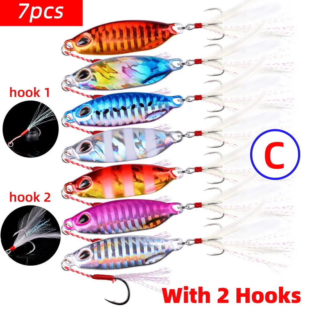 7PCS Metal Cast Jig Spoon 10/15/20/25/30/40G Casting Jigging Fish Sea Bass Fishing Lure Artificial Bait Tackle