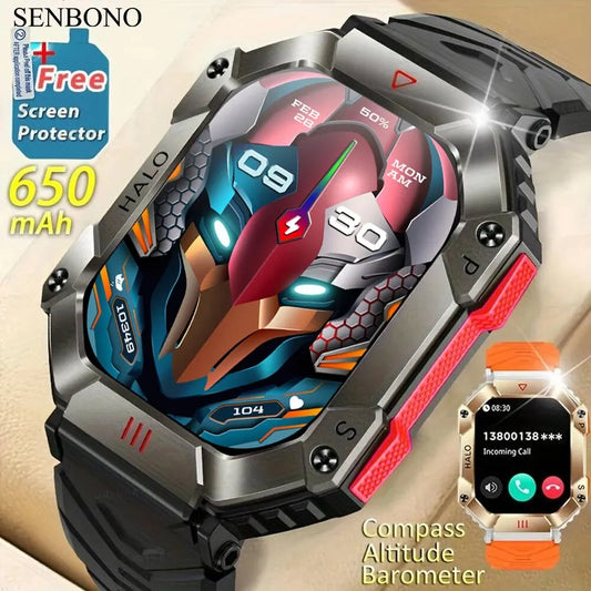 SENBONO 2023 Men Smartwatch Compass Barometer Altimeter GPS Trajectory Outdoor Sport Bluetooth Call 650mAh 2.0'' Smart Watch Men-EXPROTAS