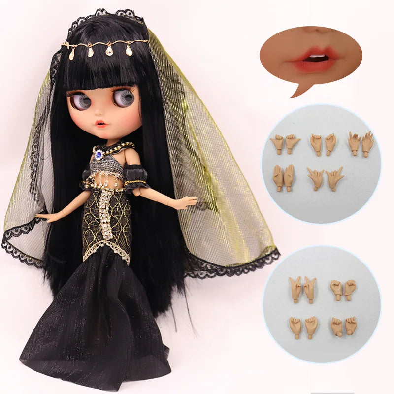 ICY DBS Blythe Doll Pouting Mouth Tan Skin Matte Face 1/6 BJD Joint Body