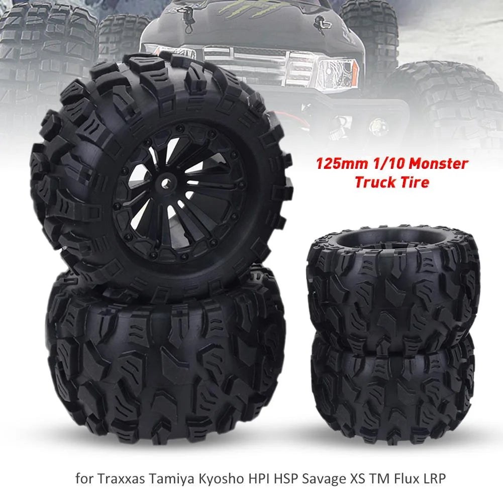 4PCS Rubber Tire Wheel 125MM 12mm for 1/10 RC Monster Truck Wheels