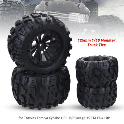 4PCS Rubber Tire Wheel 125MM 12mm for 1/10 RC Monster Truck Wheels