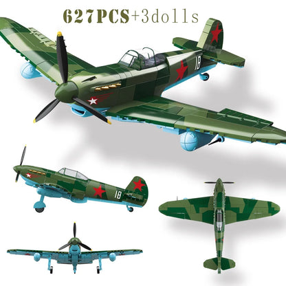 WW2 Fighter Plane Building Blocks Yak-1B La-7 P-51 Spitfire Bf-109E Toy Set
