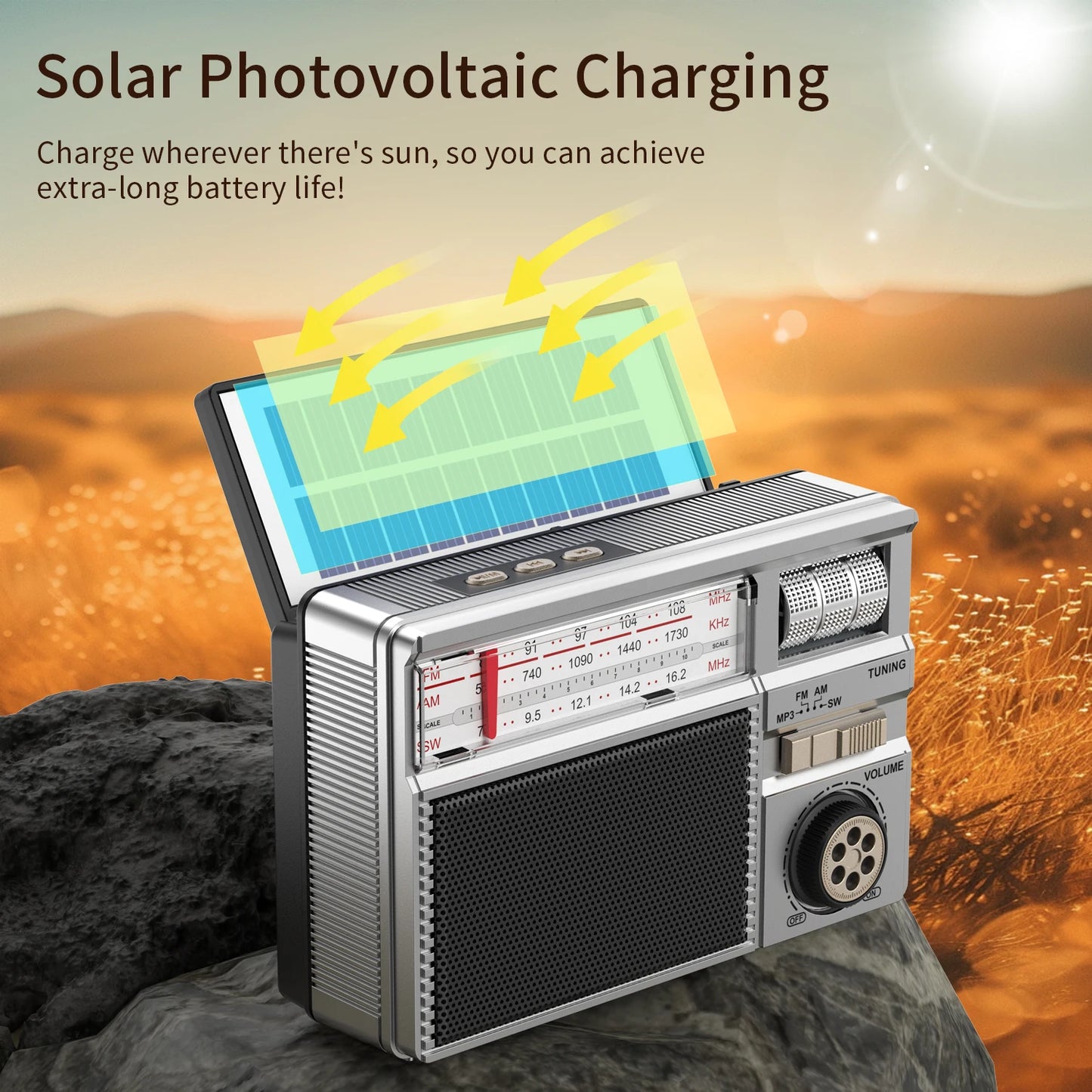Long-lasting Battery Wireless Retro All-Band Radio with Multi-Mode Charging