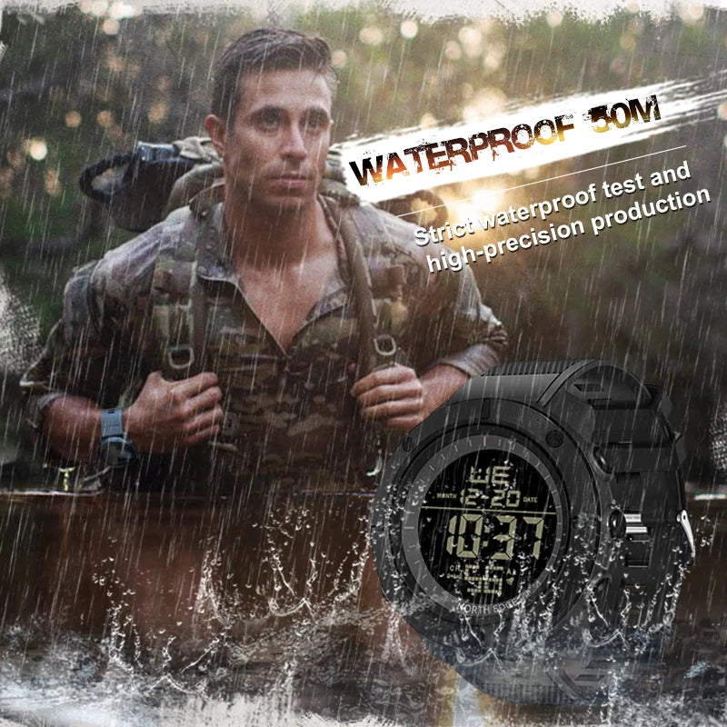 NORTH EDGE Men's Digital Watch Military World Time Alarm 50M Waterproof Sport