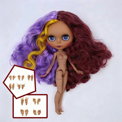 ICY DBS Blythe Doll Black Skin Joint Body Colourful Hair 1/6 BJD Dress Up