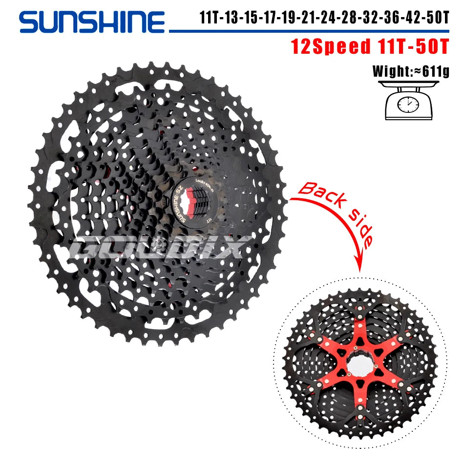 SUNSHINE MTB Cassette Shimano HG 8–12 Speed Wide Range Black Sprocket - EXPROTAS