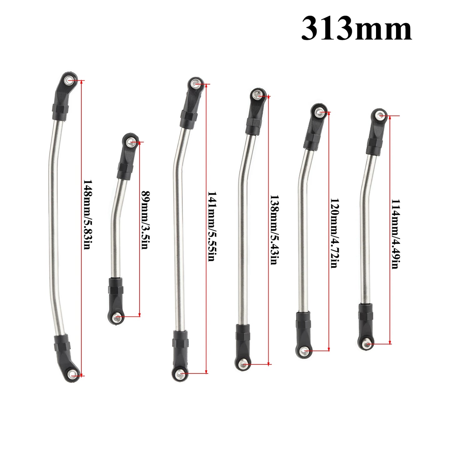 313/324mm Metal Upper Lower Link Set Plastic Rod Ends 1/10 RC Crawler SCX10 II