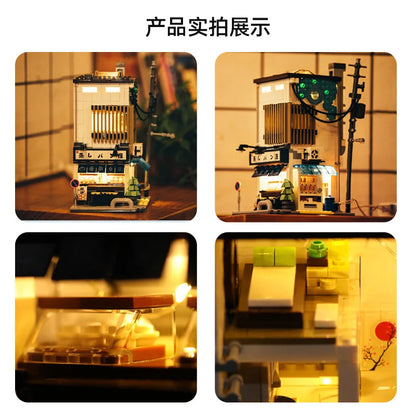 Cada LED City Japanese Street View Bricks Shop LED Japanese Steamed Bun House Architecture Building Blocks Summer Cafe Toys-EXPROTAS