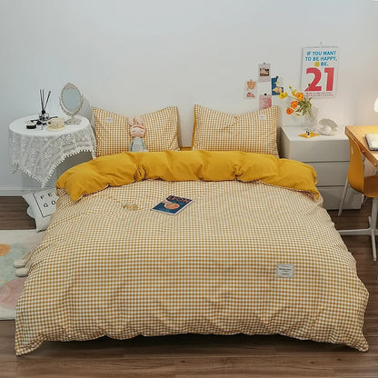 Cotton Duvet Cover 100% Cotton Bedding Set with Plaid Stripe 1 Duvet 2