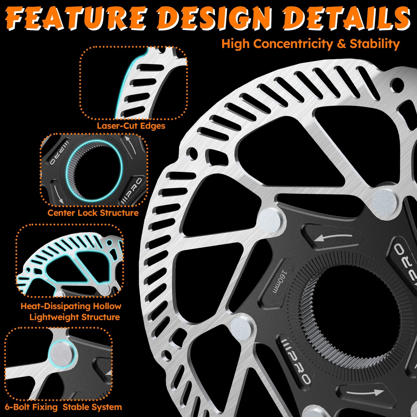 Center Lock Disc Brake Rotor IIIPRO Stainless Steel Bicycle MTB Road