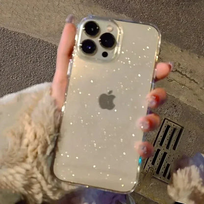 Transparent Glitter Shockproof Soft Case for iPhone 13-16 Pro Max Mini