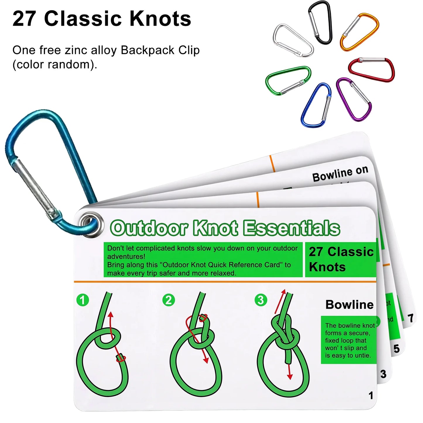 Includes 27 Rope Knot Cards Waterproof Tying Guide for Rock Climbing