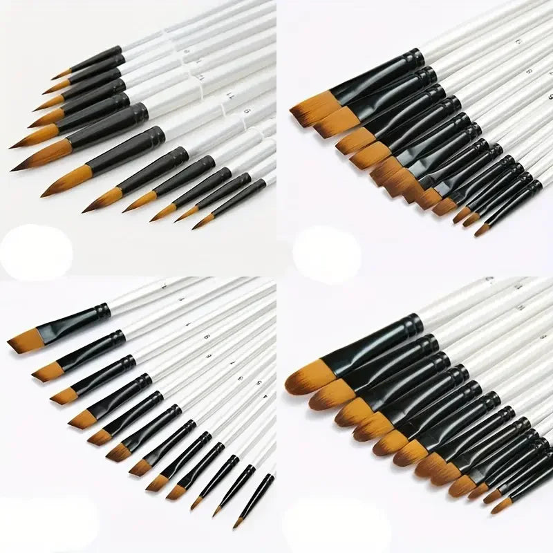 12/48 Pcs Art Paint Brushes Set Nylon Hair for Oil Acrylic Watercolor Painting