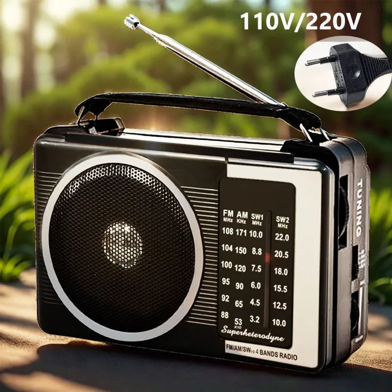 Portable Retro Radio with Loudspeaker Retractable Antenna AM FM Shortwave