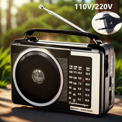 Portable Retro Radio with Loudspeaker Retractable Antenna AM FM Shortwave