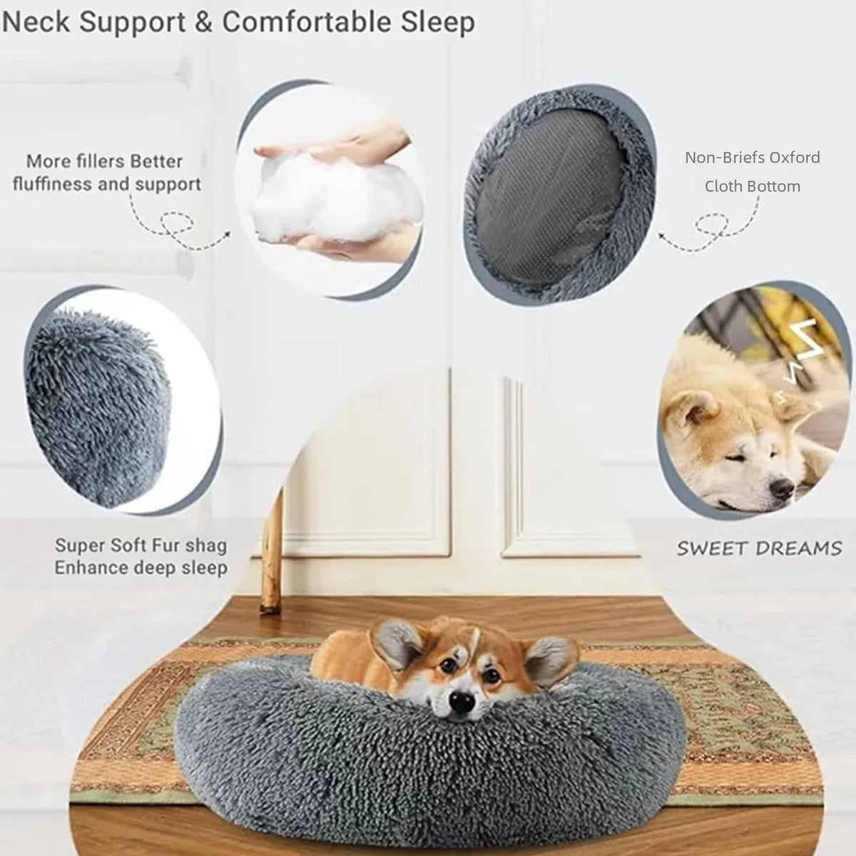 40-90cm Cat Bed Plush Round Soft Warm Cushion for Dog Pet Winter Sleeping