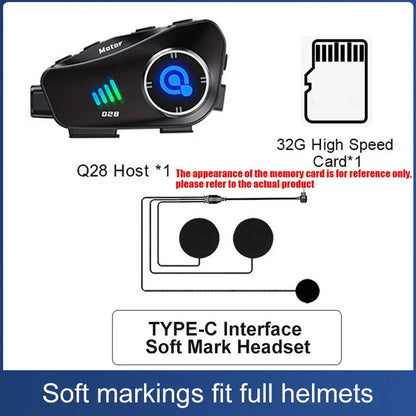 Q28 Motorcycle Helmet Bluetooth Headset 1080P HD Wireless Camera Super Wide-angle Lens IP66 Waterproof WiFi Video Recorder