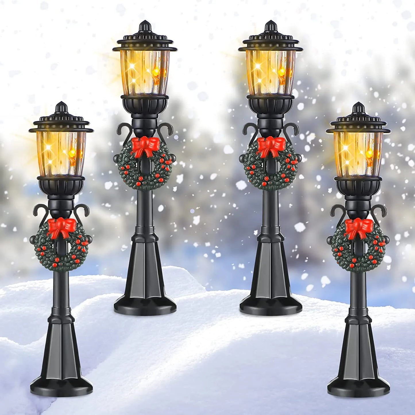 4Pcs Mini Christmas Lamp Decorative Lights for DIY Dollhouse Pathway
