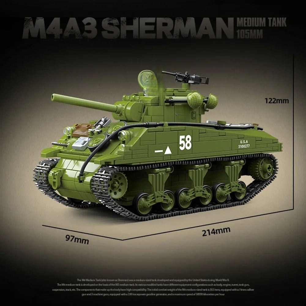 Building Block M4A3 Sherman Tank Model 105mm Plastic Toy Christmas